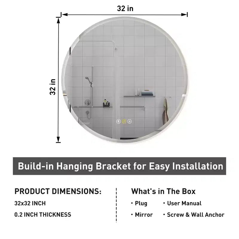 Round Beveled Edge LED Bathroom Vanity Mirror with Anti-Fog and Dimmable Light