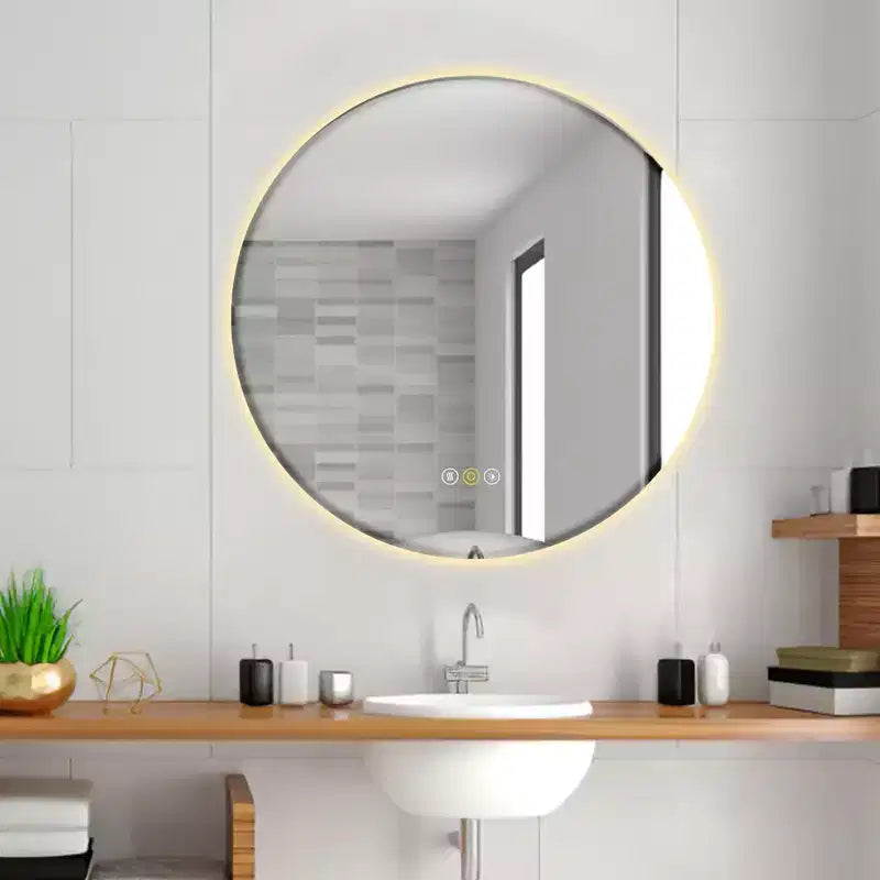 Round Beveled Edge LED Bathroom Vanity Mirror with Anti-Fog and Dimmable Light