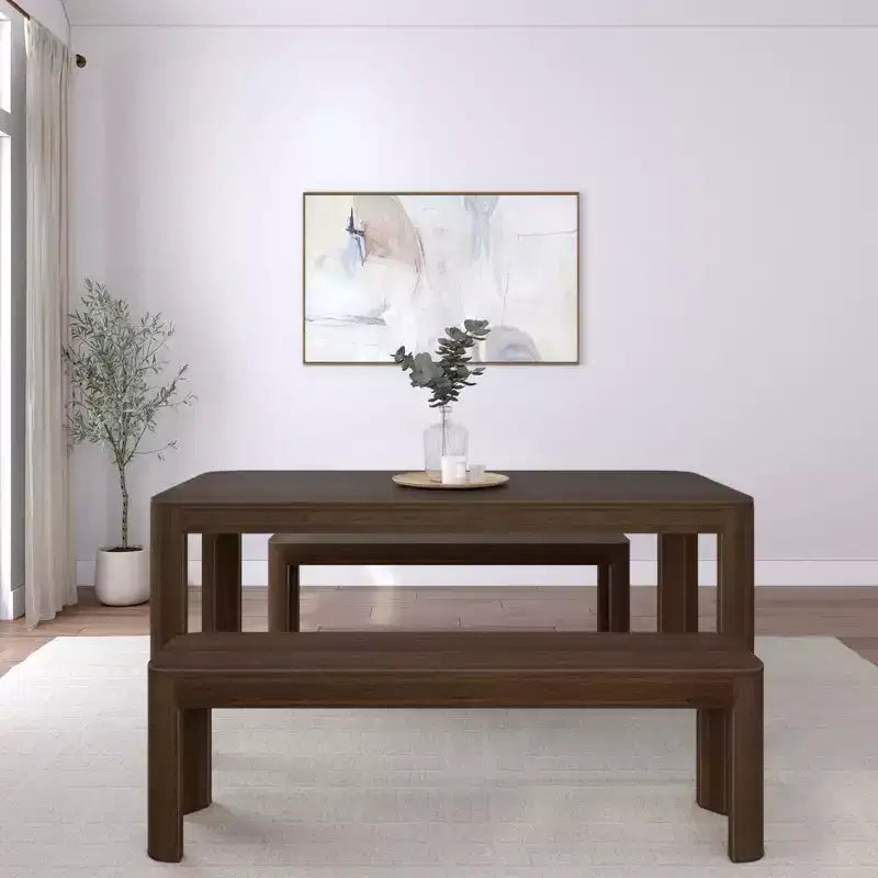 Plank+Beam 72 Modern Rounded Solid Wood Dining Table Set with 2 Benches