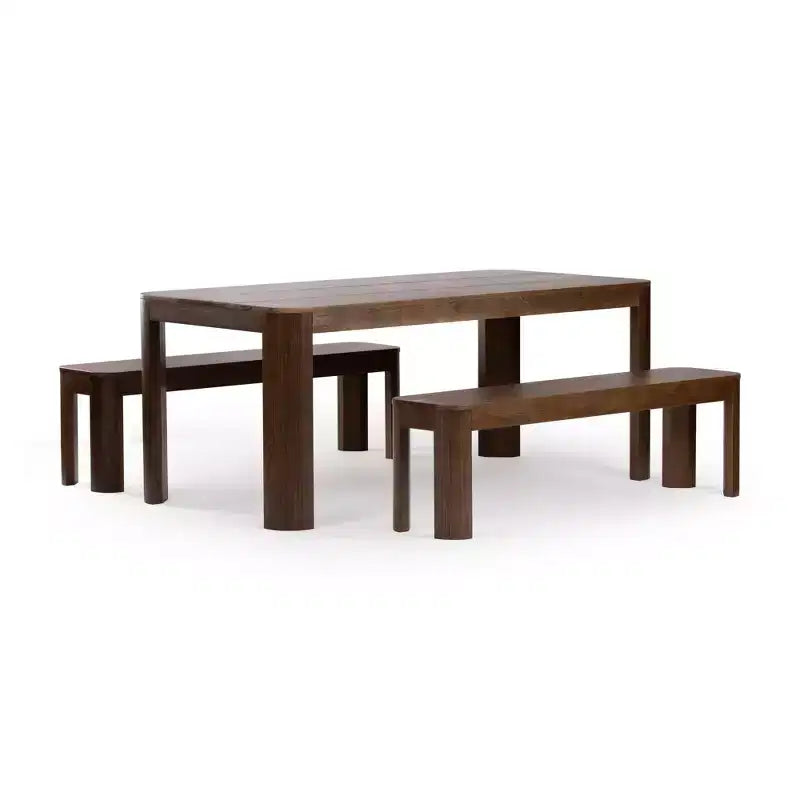 Plank+Beam 72 Modern Rounded Solid Wood Dining Table Set with 2 Benches