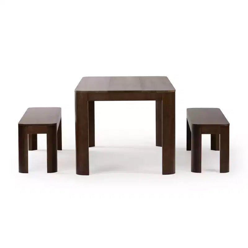 Plank+Beam 72 Modern Rounded Solid Wood Dining Table Set with 2 Benches