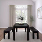 Plank+Beam 72 Modern Rounded Solid Wood Dining Table Set with 2 Benches