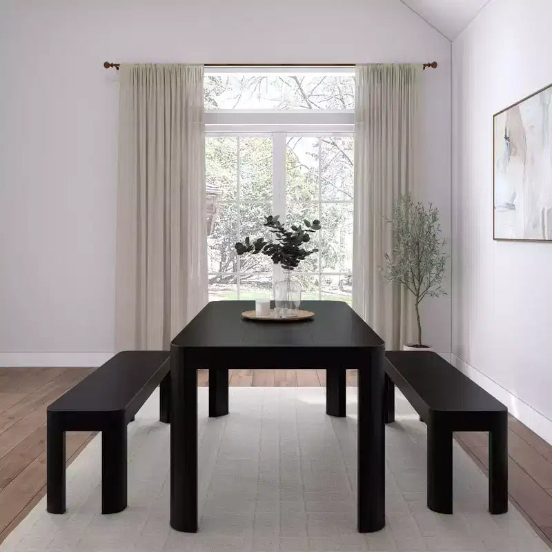 Plank+Beam 72 Modern Rounded Solid Wood Dining Table Set with 2 Benches