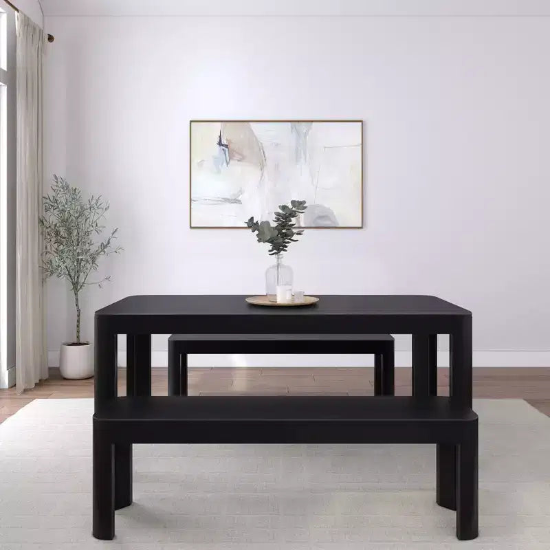 Plank+Beam 72 Modern Rounded Solid Wood Dining Table Set with 2 Benches