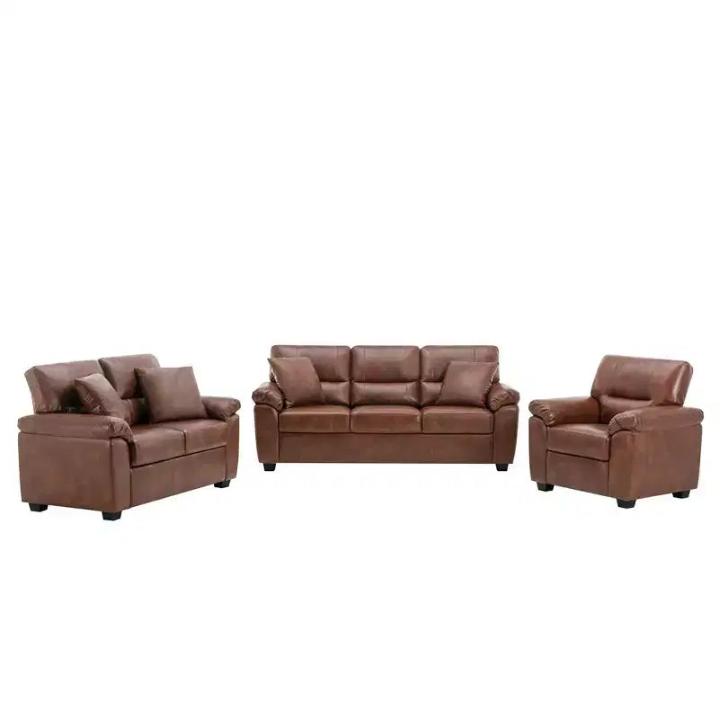 6-zits set met bank, loveseat en fauteuil voor de woonkamer, bank van kunstleer met kussens, chocoladebruin en zwart - Morden Fort