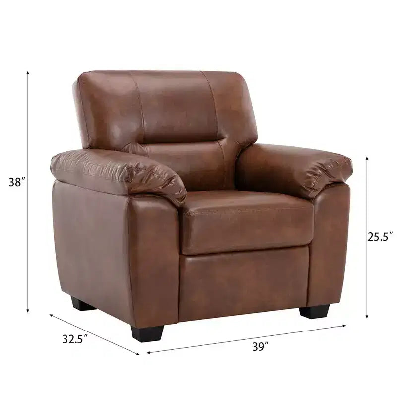 6-zits set met bank, loveseat en fauteuil voor de woonkamer, bank van kunstleer met kussens, chocoladebruin en zwart - Morden Fort