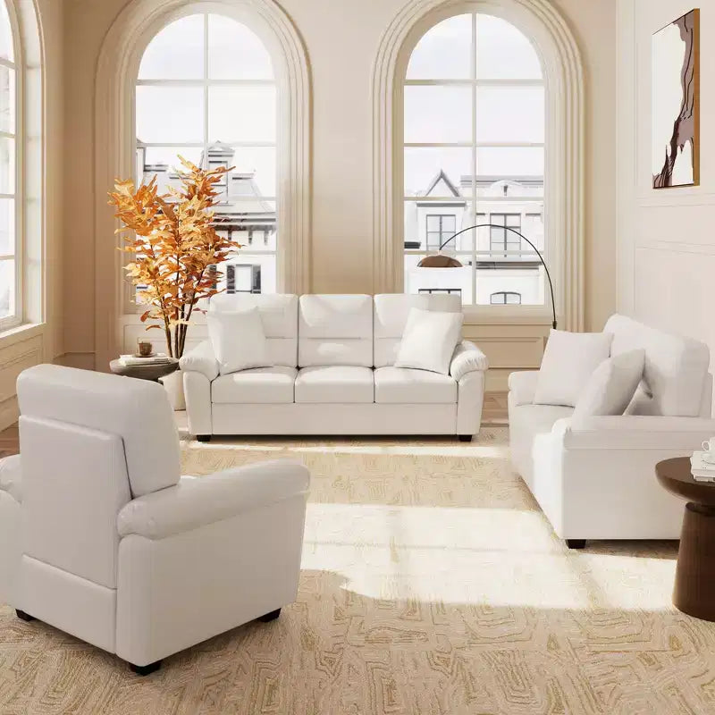 6-zits set met bank, loveseat en fauteuil voor de woonkamer, bank van kunstleer met kussens, chocoladebruin en zwart - Morden Fort