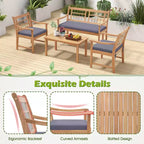 Costway 4 PCS Wood Patio Furniture Set with Soft Seat Cushions Solid Acacia Wood Frame Off White/Gray