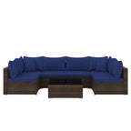 Costway 7 PCS Patio Rattan Furniture Set Sectional Sofa Cushioned Garden Brown/Blue