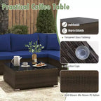Costway 7 PCS Patio Rattan Furniture Set Sectional Sofa Cushioned Garden Brown/Blue