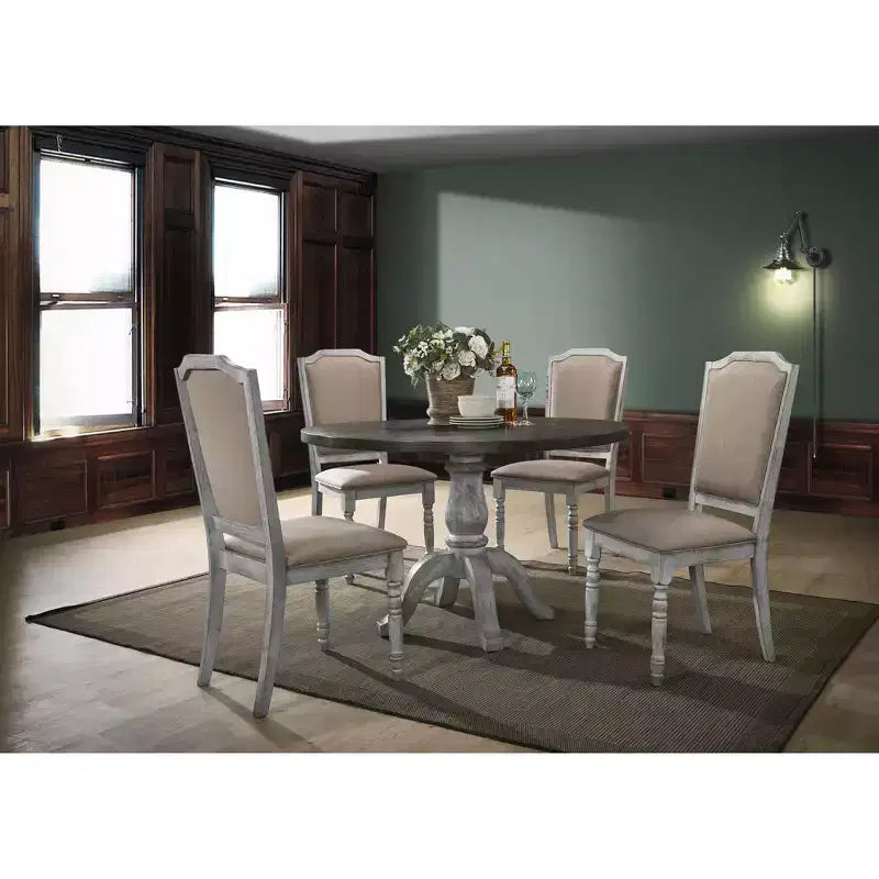 Roundhill Furniture Iris houten eetkamerset, verweerd wit, 5-delig