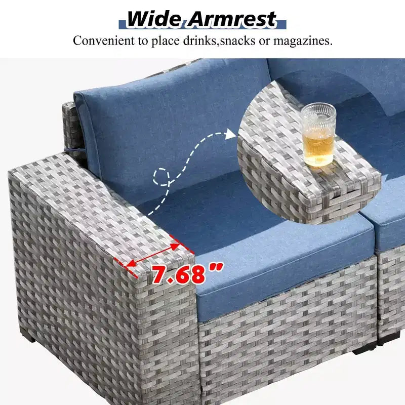 Marlton 10-delige rieten tuinmeubelset met vuurkorf, loungesofa, draaistoelen en kussens