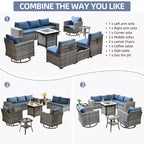 Marlton 10-delige rieten tuinmeubelset met vuurkorf, loungesofa, draaistoelen en kussens