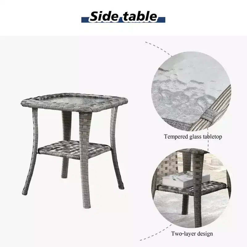 Marlton 10-delige rieten tuinmeubelset met vuurkorf, loungesofa, draaistoelen en kussens